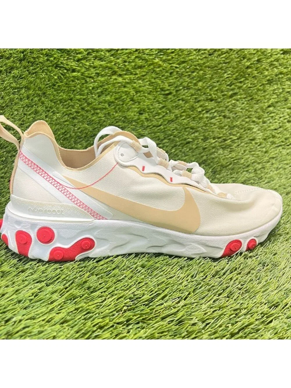Nike React Element 55 Womens Size 11 White Beige Athletic Running Shoes Sneakers